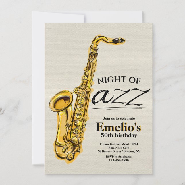 Invitación saxofónica de jazz (Anverso)