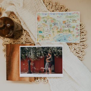 Invitación Sayulita, México   Mapa de Itinerario de Boda