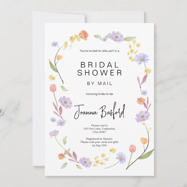 Invitación Scabiosa Wildflower Bridal Shower por correo (Anverso)