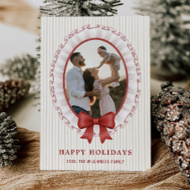 Invitación Scalloped Frame + Bow Holiday Photo Card