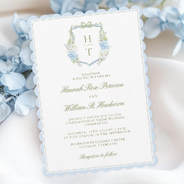 Invitación Scalloped Hydrangea Crest Wedding Invitation