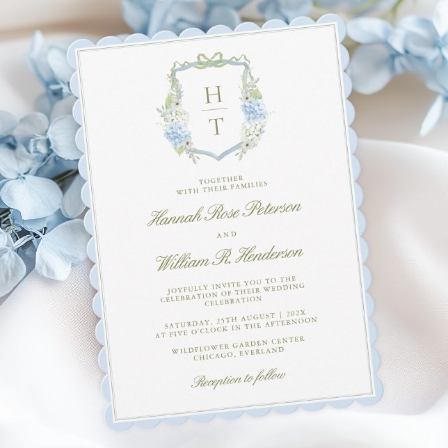 Invitación Scalloped Hydrangea Crest Wedding Invitation (Subido por el creador)