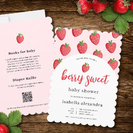 Invitación Scalloped Pink Berry Sweet Strawberry Baby Shower