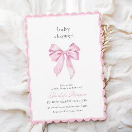 Invitación Scallopped Pink Bow Baby Shower Invitation