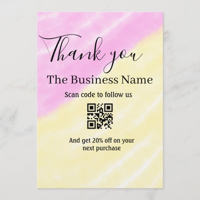 Invitación Scan QR to follow us thank you discount code pink  (Anverso)