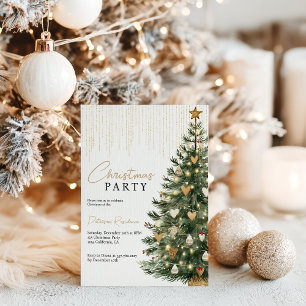 Invitación Scandi Gold Watercolor Christmas Tree Winter