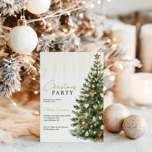 Invitación Scandi Gold Watercolor Christmas Tree Winter (Scandi Gold Watercolor Christmas Tree Winter Invitation)