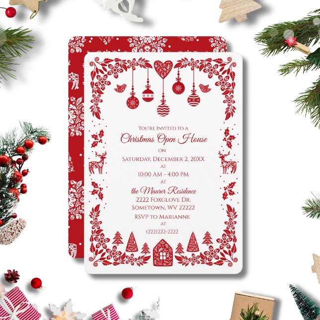 Invitación Scandinavian Nordic Red Folk Art Christmas  (Subido por el creador)