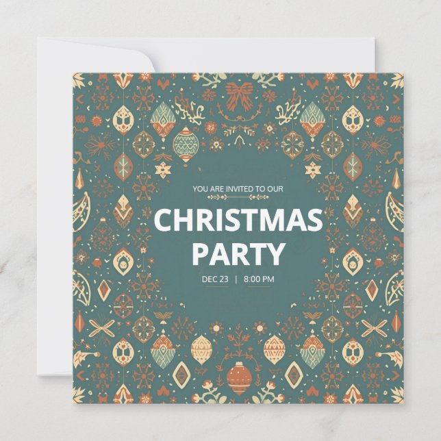 Invitación Scandinavian Ornament Christmas Party Invitation (Anverso)