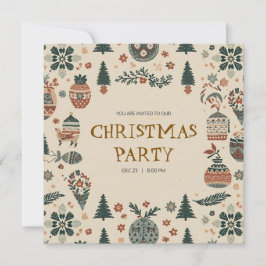 Invitación Scandinavian Ornaments Christmas Party Invitation