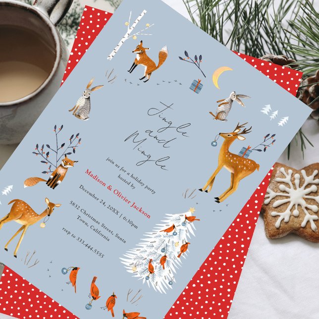 Invitación Scandinavian Woodland Animals Christmas Party (Scandinavian Woodland Animals Christmas Party Invitation)