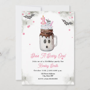 Invitación Scare One First Birday Pink Ghost Milkshake