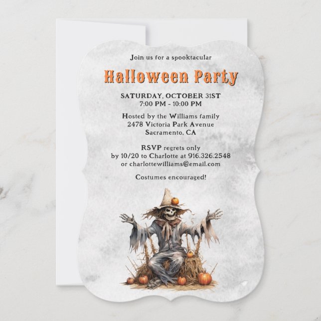 Invitación Scarecrow Skeleton Pumpkins Halloween Party (Anverso)