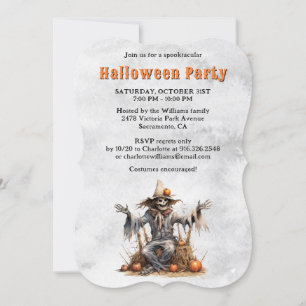 Invitación Scarecrow Skeleton Pumpkins Halloween Party