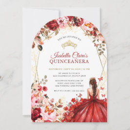 Invitación Scarlet Elegance Gold Enchanted Floral Quinceanera