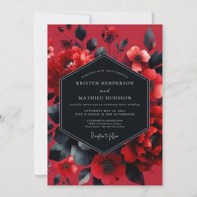 Invitación Scarlet Moody Bloom Wedding (Anverso)
