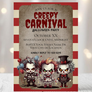Invitación Scary Clowys Fiesta del Carnaval de Halloween