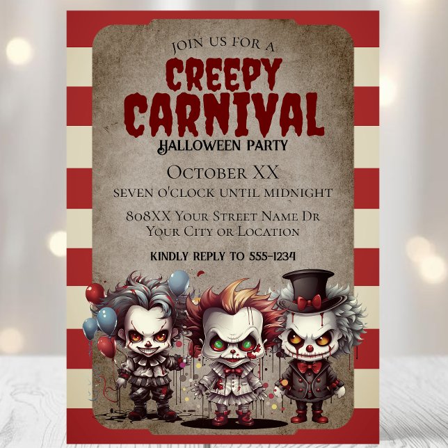 Invitación Scary Clowys Fiesta del Carnaval de Halloween (Subido por el creador)