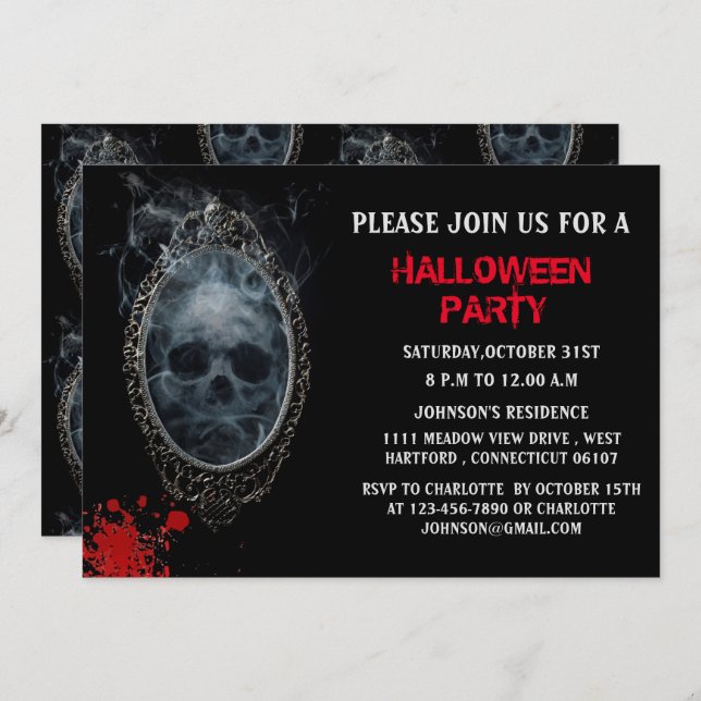 Invitación Scary Ghost Mirror Halloween Party (Anverso / Reverso)