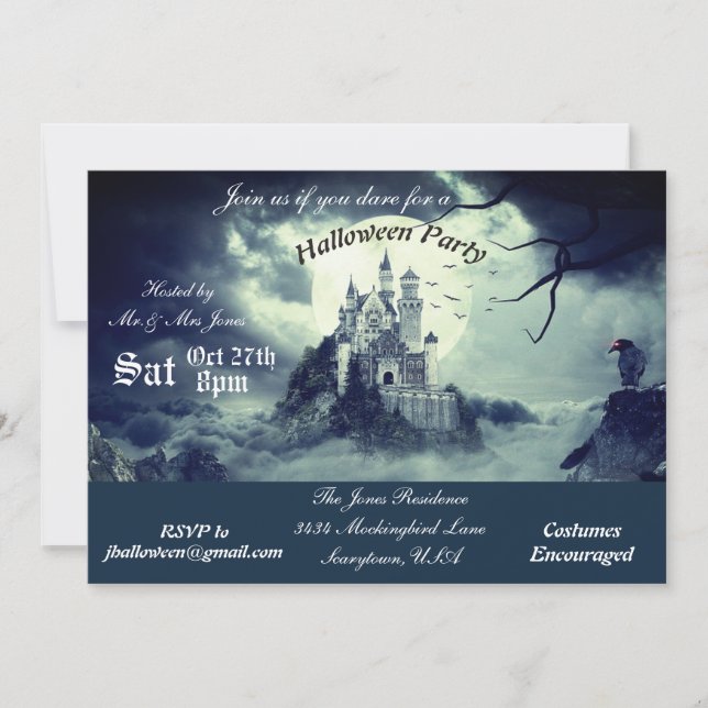 Invitación Scary Haunted Castle House Night Halloween Party (Anverso)
