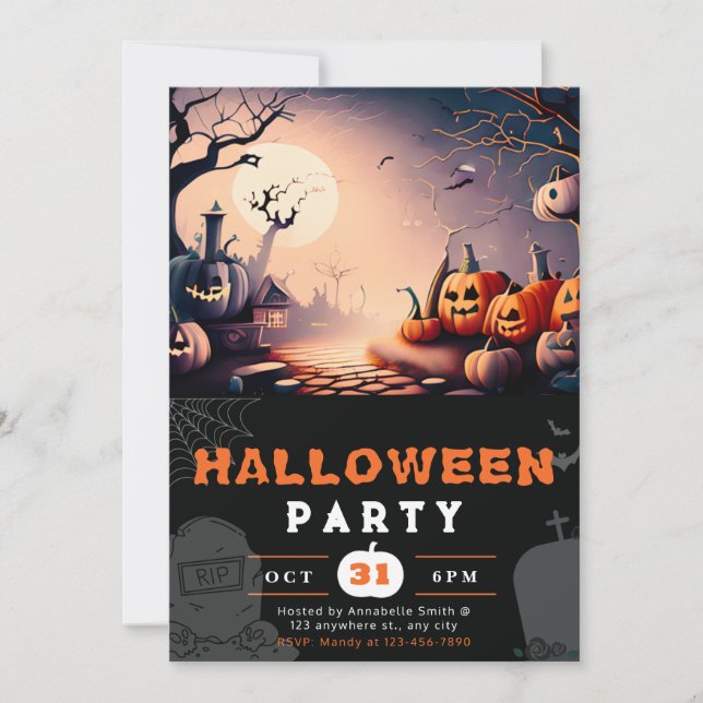 Invitación Scary Jack-O' Lantern Full Moon Halloween (Anverso)