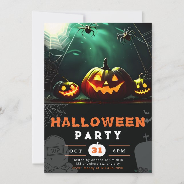 Invitación Scary Jack-O' Lantern Full Moon Halloween (Anverso)