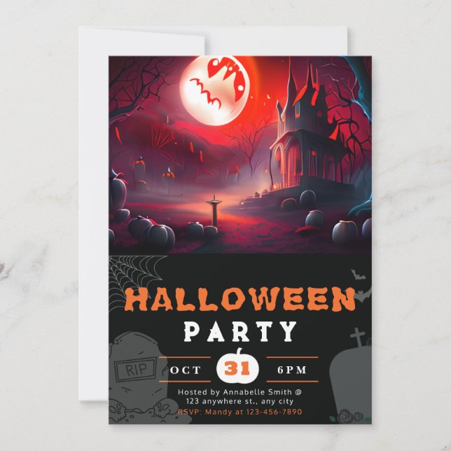 Invitación Scary Jack-O' Lantern Full Moon Halloween (Anverso)