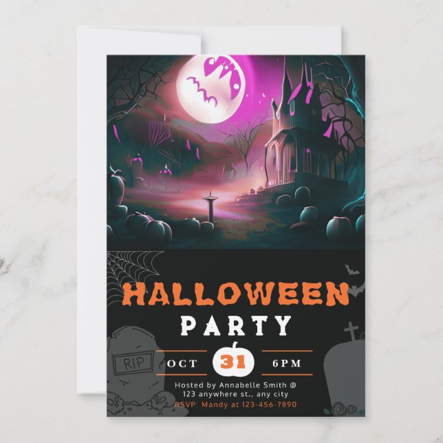 Invitación Scary Jack-O' Lantern Full Moon Halloween (Anverso)