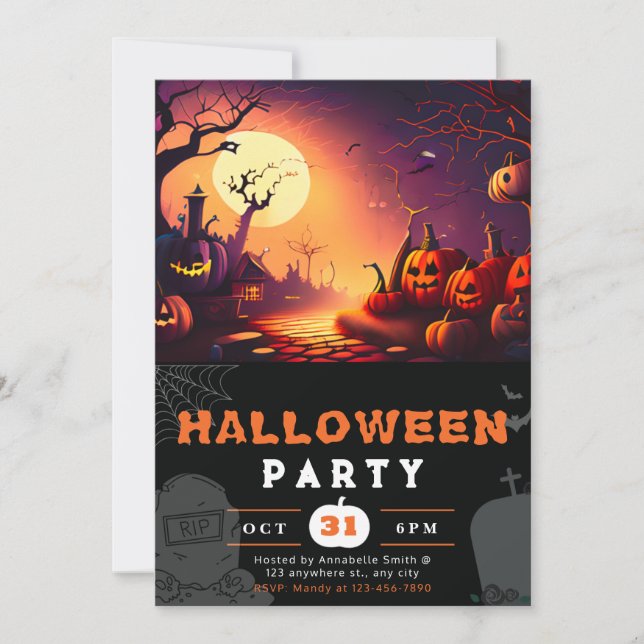 Invitación Scary Jack-O' Lantern Full Moon Halloween (Anverso)