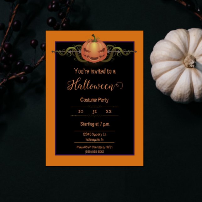 Invitación Scary Jack-o-Lantern Halloween | NARANJA (Orange Scary Jack-o-Lantern Halloween Party Invite)