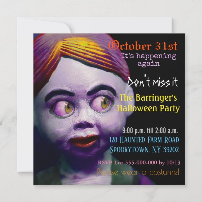 Invitación Scary Puppet Doll Creepy Halloween (Anverso)