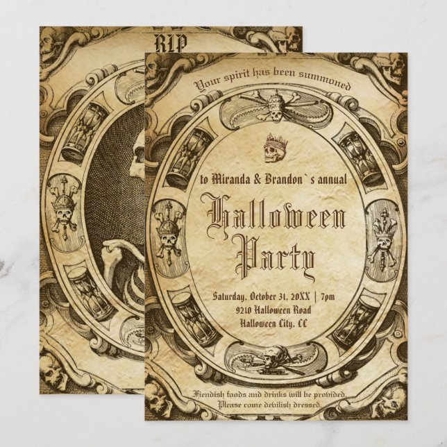 Invitación Scary Vintage Victorian Gothic Spooky Halloween (Anverso / Reverso)
