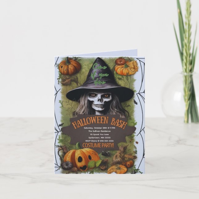 Invitación Scary Witch Halloween Bash Costume Fiesta (Anverso)