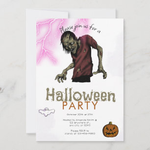 Invitación Scary Zombie Lightning Rosado Fantasma Halloween P