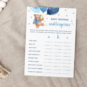 Invitación Scattergories Game Baby Shower Teddy Bear Card