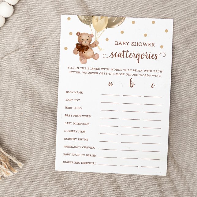 Invitación Scattergories Game Baby Shower Teddy Bear Card (Subido por el creador)