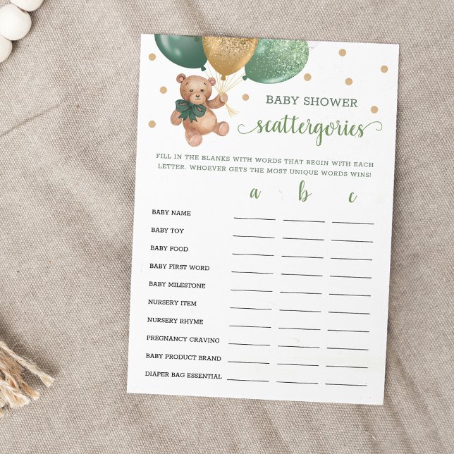 Invitación Scattergories Game Baby Shower Teddy Bear Card (Subido por el creador)
