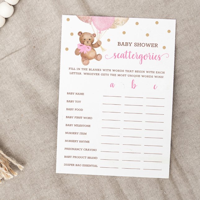 Invitación Scattergories Game Baby Shower Teddy Bear Card (Subido por el creador)