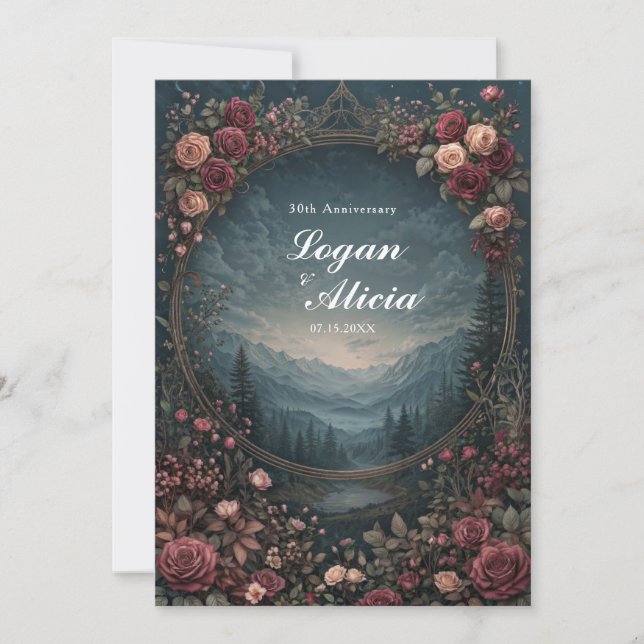 Invitación Scenic Alpine Landscape Mauve Floral Oval Wedding (Anverso)