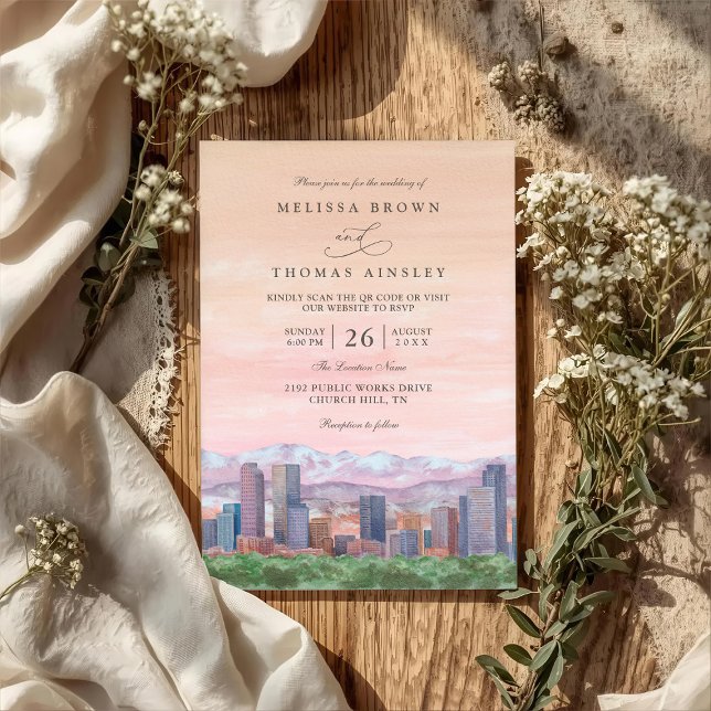 Invitación Scenic Denver Colorado Elegant QR Code Wedding (Subido por el creador)