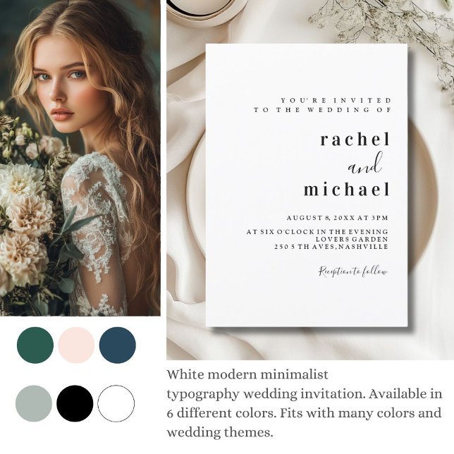 Invitación Schlicht Elegant (Simple, elegant, white wedding invitation.)