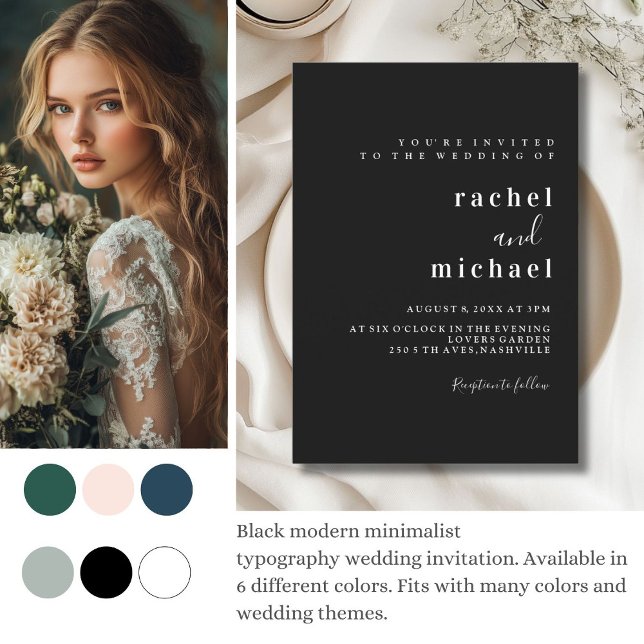 Invitación Schlicht elegante (Simple, elegant, black, wedding    invitation)