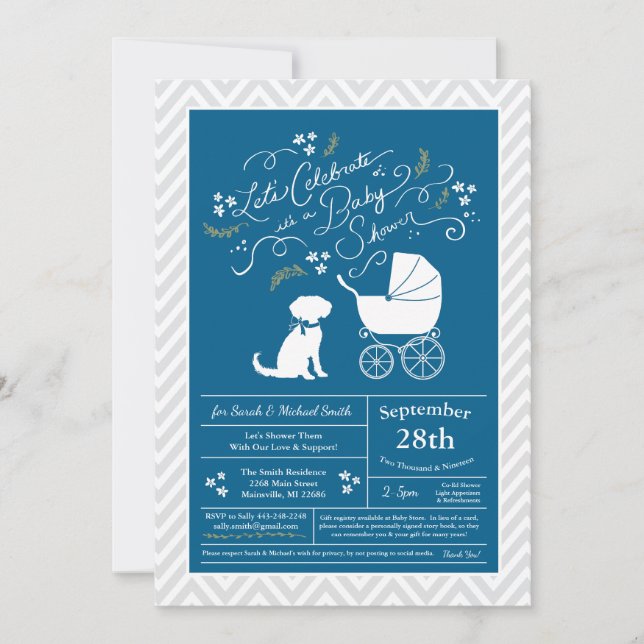 Invitación Schnoodle Dog Baby Shower Boy Blue (Anverso)