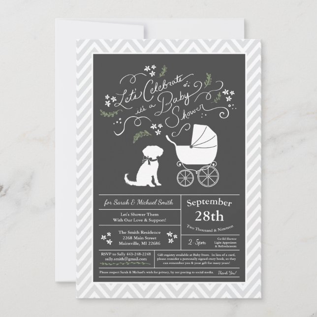 Invitación Schnoodle Dog Baby Shower Neutral (Anverso)