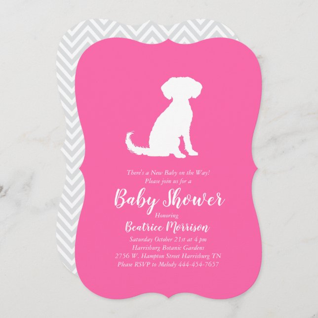 Invitación Schnoodle Dog Chica Baby Shower Pink (Anverso / Reverso)