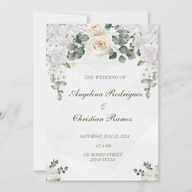 Invitación Schöne weise Rosen Hochzeitseinladung Karte (Anverso)