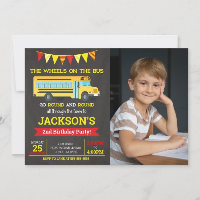 Invitación School Bus Birthday Photo Invitation (Anverso)