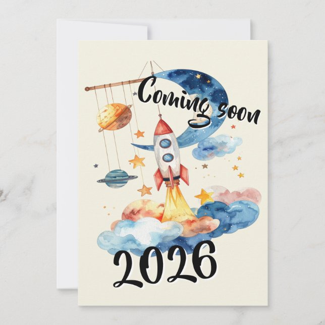 Invitación Schwangerschaft verkünden 2026 Rakete Weltraum  (Anverso)