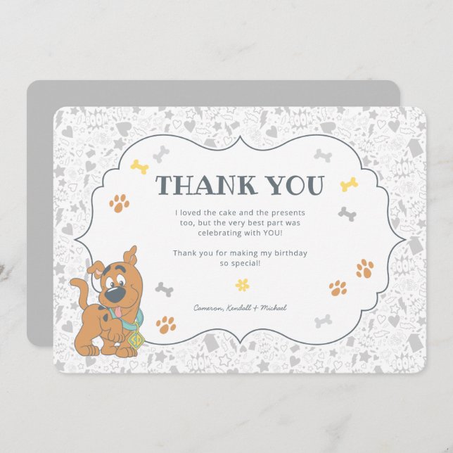 Invitación Scooby-Doo Primer Cumpleaños Gracias (Anverso / Reverso)
