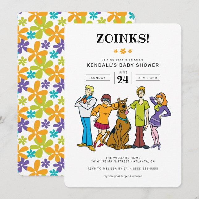 Invitación Scooby-Doo y el Baby Shower de Gang Groovy (Anverso / Reverso)